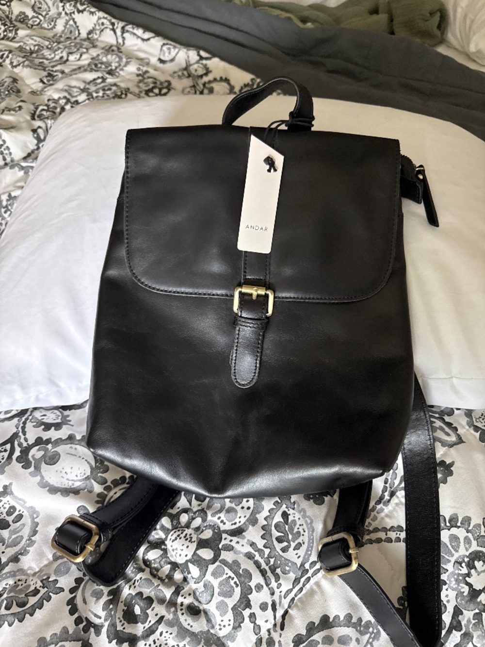 Andar black leather backpack purse NWT